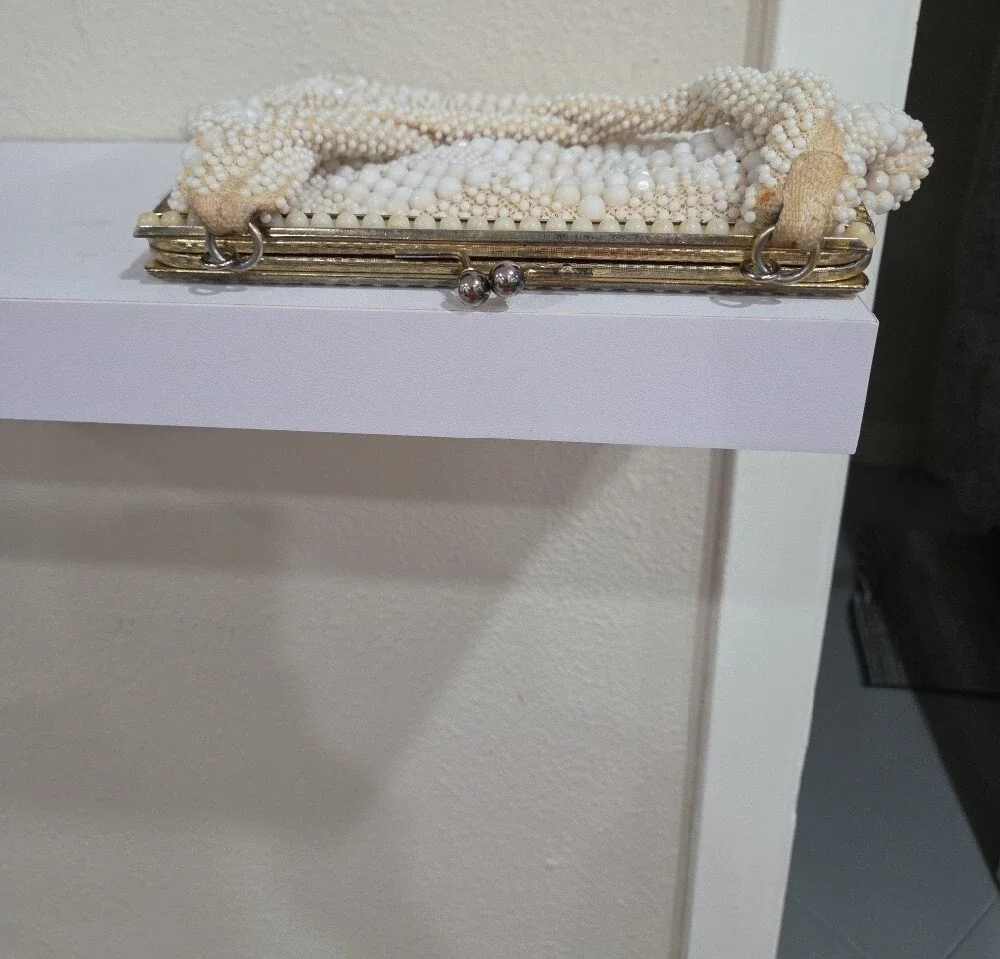 Bakerlite Vintage Beaded Pearl-Style Cream Evening Bag